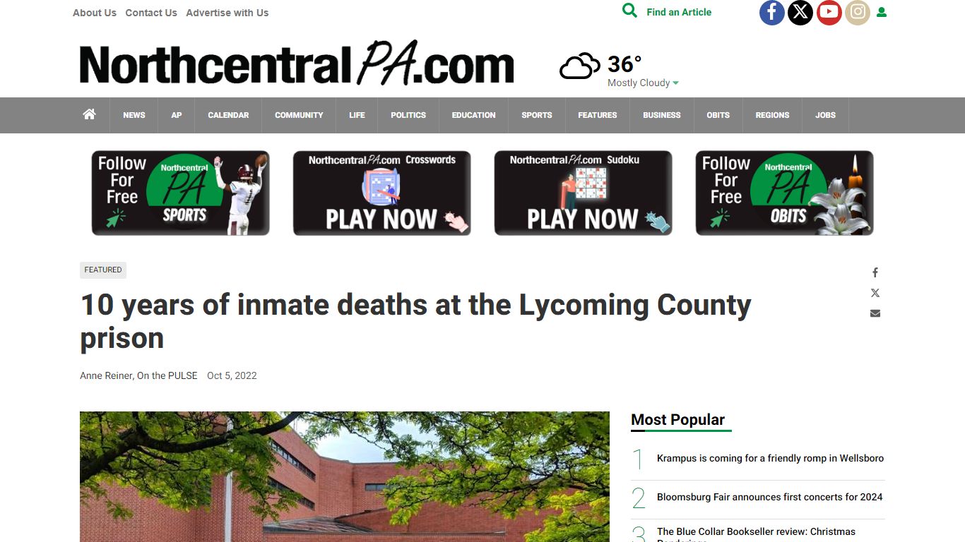 10 years of inmate deaths at the Lycoming County prison